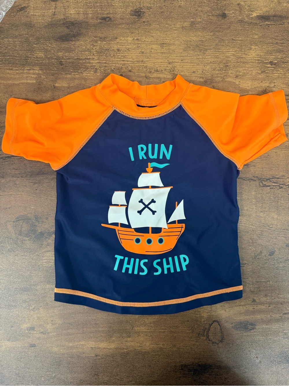 ⭐️5 for $20⭐️Kids Navy & Orange 'I Run This Ship' Rash Guard Carters 12M